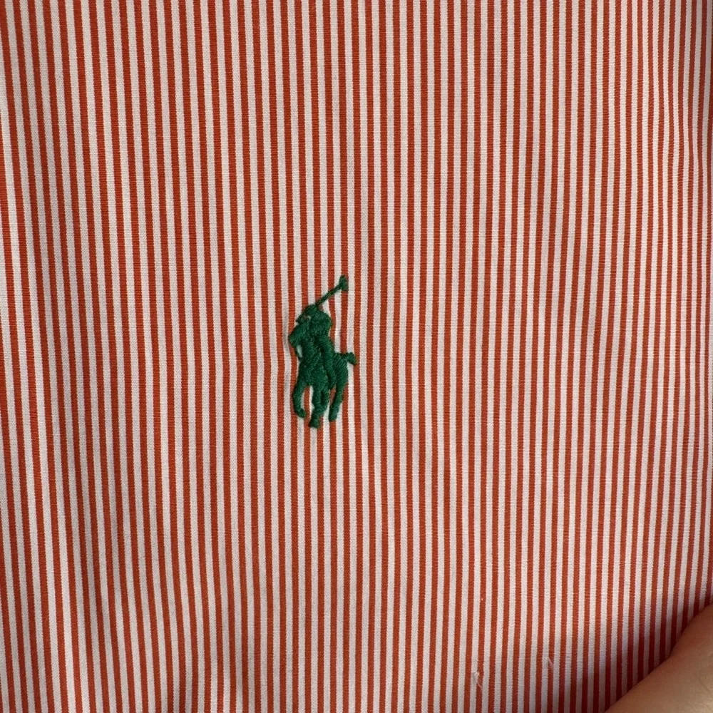Ralph Lauren Pinstripe Button Down Shirt Orange White Classic Fit Preppy Work XL - Picture 5 of 5